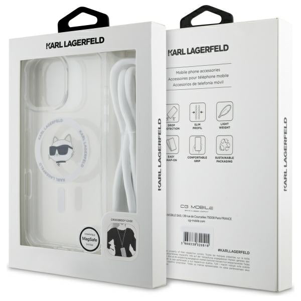 Θήκη MagSafe για Apple iPhone 16, Karl Lagerfeld, IML Crossbody Choupette's Head with Strap, Διάφανη