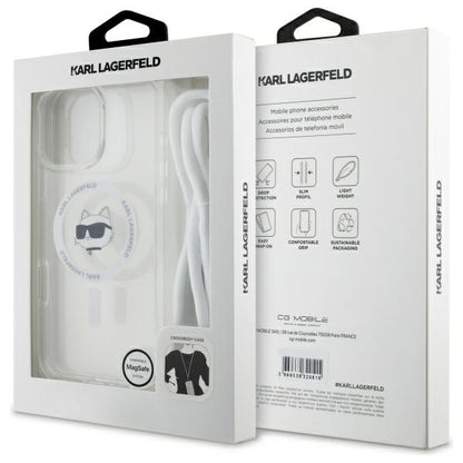 Θήκη MagSafe για Apple iPhone 16, Karl Lagerfeld, IML Crossbody Choupette's Head with Strap, Διάφανη