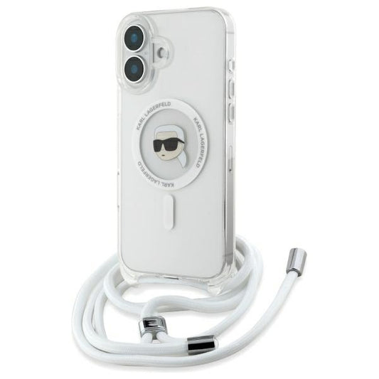 MagSafe Case for Apple iPhone 16, Karl Lagerfeld, IML Crossbody Karl's Head, Transparent