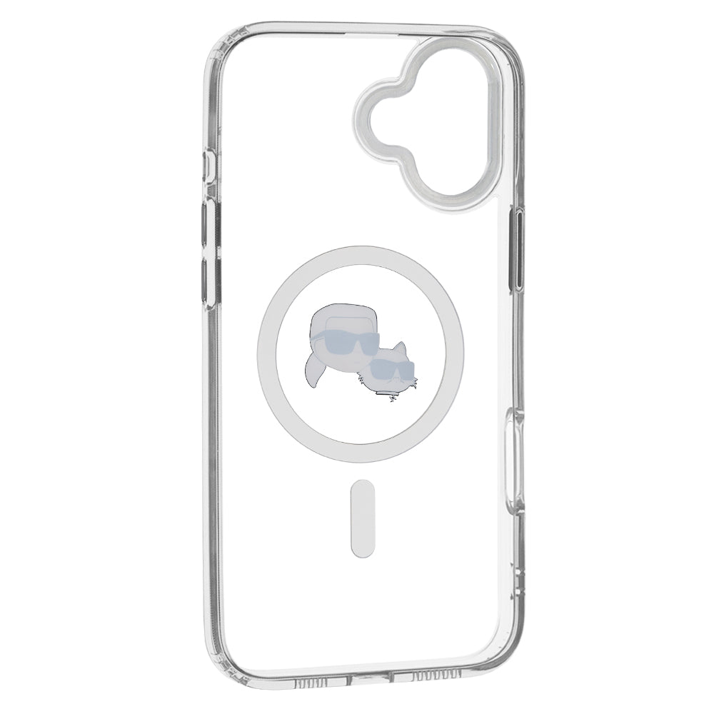 Θήκη MagSafe για Apple iPhone 16, Karl Lagerfeld, IML Metal Karl & Choupette's Heads, Λευκή