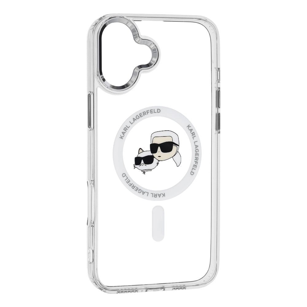 Θήκη MagSafe για Apple iPhone 16, Karl Lagerfeld, IML Metal Karl & Choupette's Heads, Λευκή