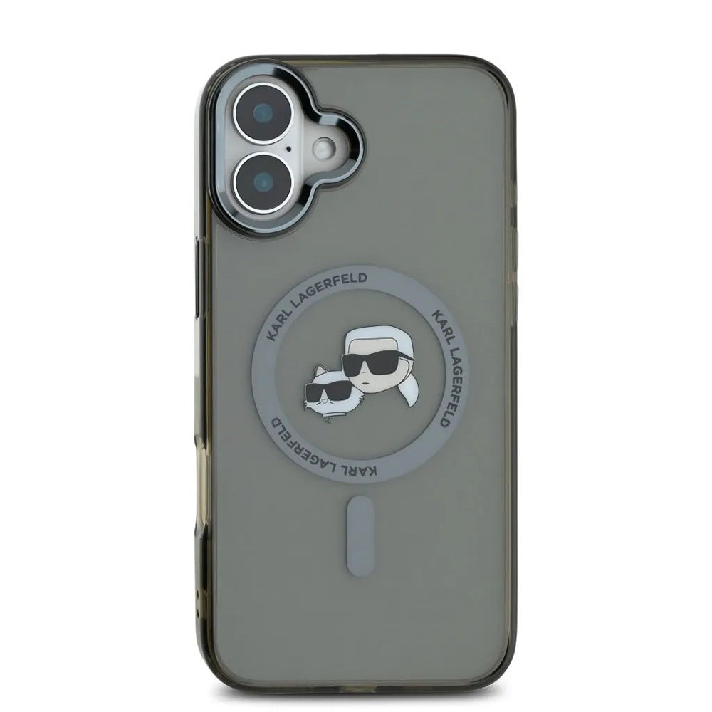 Θήκη MagSafe για Apple iPhone 16, Karl Lagerfeld, IML Metal Karl & Choupette's Heads, Μαύρη