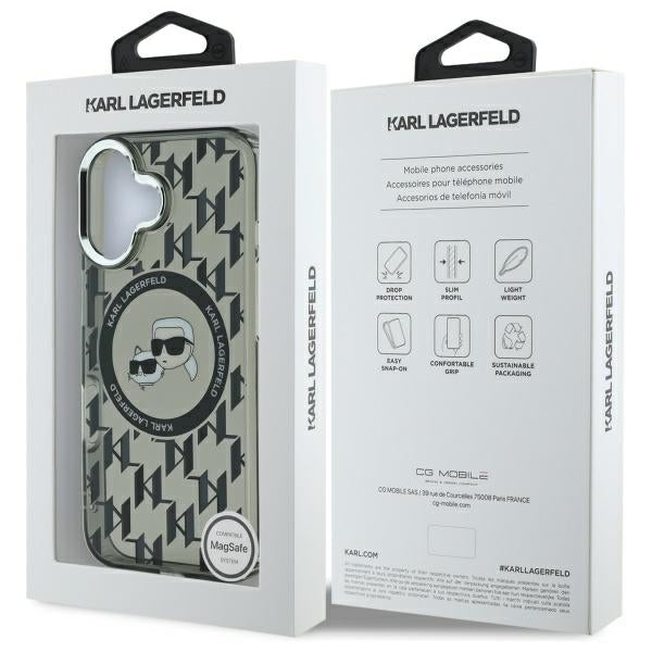Θήκη MagSafe για Apple iPhone 16, Karl Lagerfeld, IML Monogram Karl & Choupette's Heads, Μαύρη