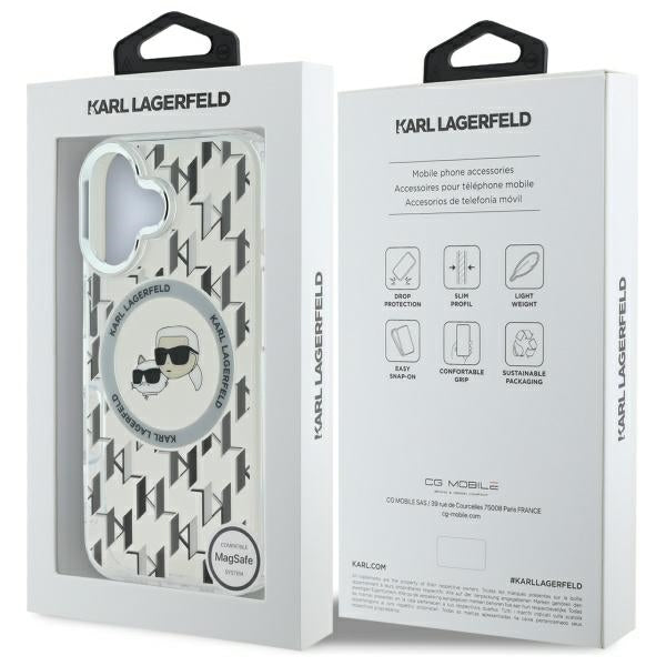 Θήκη MagSafe για Apple iPhone 16, Karl Lagerfeld, IML Monogram Karl & Choupette's Heads, Διάφανη