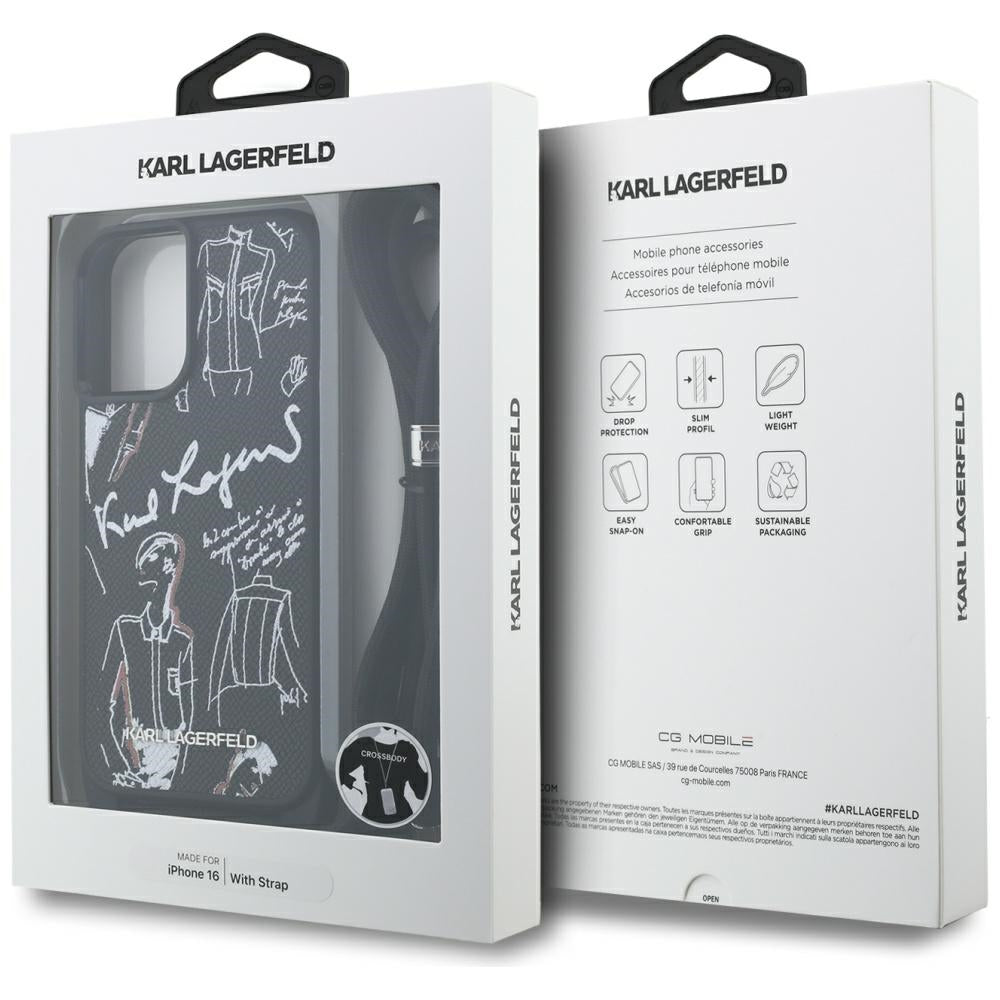 Θήκη MagSafe για Apple iPhone 16, Karl Lagerfeld, Saffiano Crossbody, Μαύρη