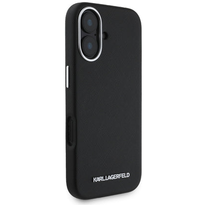 Θήκη MagSafe για Apple iPhone 16, Karl Lagerfeld, Saffiano Full Wrapped Elongated Metal Logo, Μαύρη