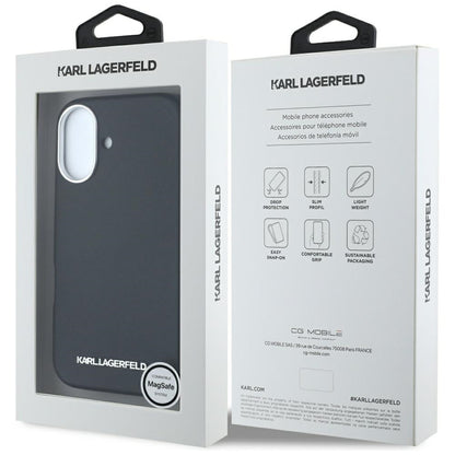 Θήκη MagSafe για Apple iPhone 16, Karl Lagerfeld, Saffiano Full Wrapped Elongated Metal Logo, Μαύρη