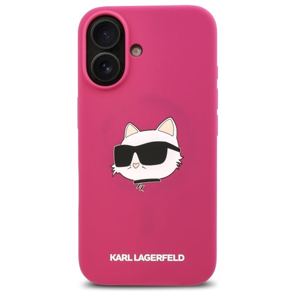 Θήκη MagSafe για Apple iPhone 16, Karl Lagerfeld, Silicone Choupette's Head, Φούξια