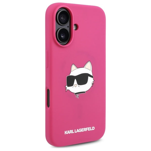 Θήκη MagSafe για Apple iPhone 16, Karl Lagerfeld, Silicone Choupette's Head, Φούξια