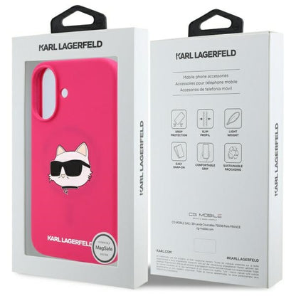 Θήκη MagSafe για Apple iPhone 16, Karl Lagerfeld, Silicone Choupette's Head, Φούξια