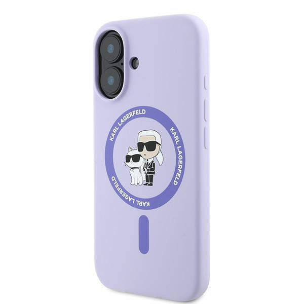 Θήκη MagSafe για Apple iPhone 16, Karl Lagerfeld, Silicone Karl & Choupette, Μωβ