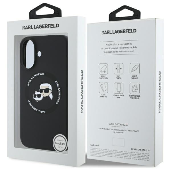 MagSafe Case for Apple iPhone 16, Karl Lagerfeld, Silicone Karl & Choupette's Heads, Black