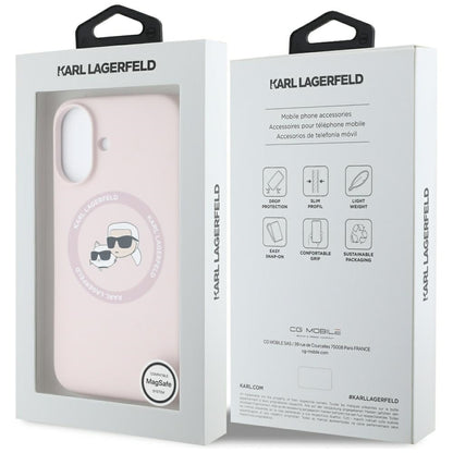 Θήκη MagSafe για Apple iPhone 16, Karl Lagerfeld, Σιλικόνη Karl & Choupette's Heads, Ροζ