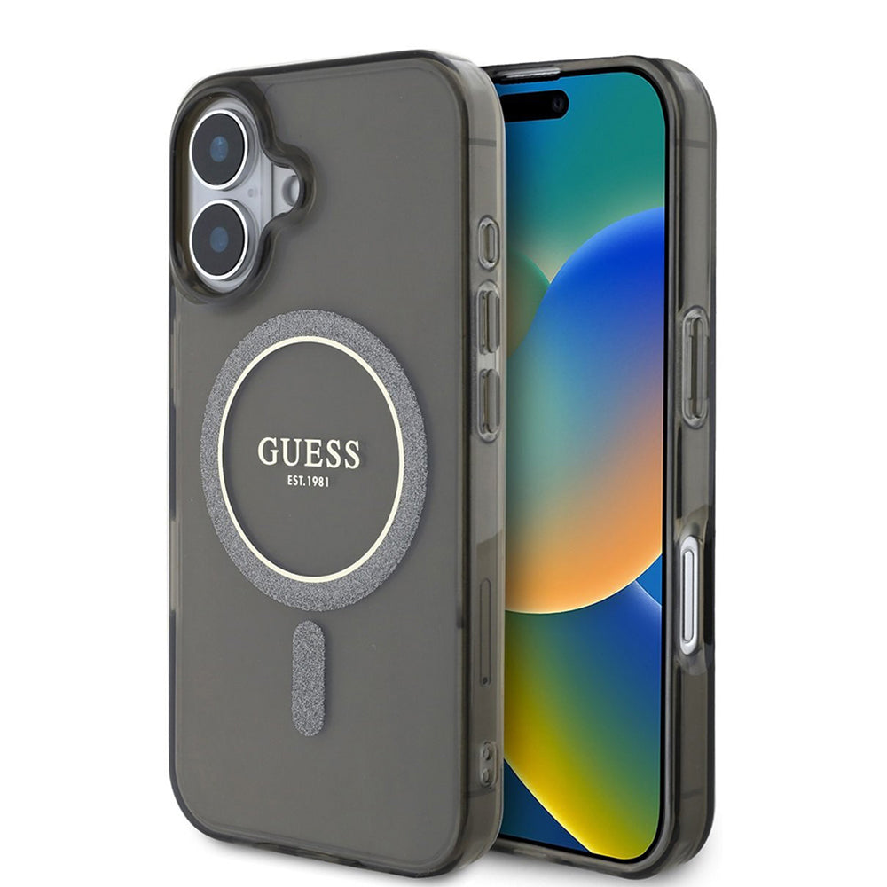 Θήκη MagSafe για Apple iPhone 16 Plus, Guess, IML Glitter Circle, Μαύρη