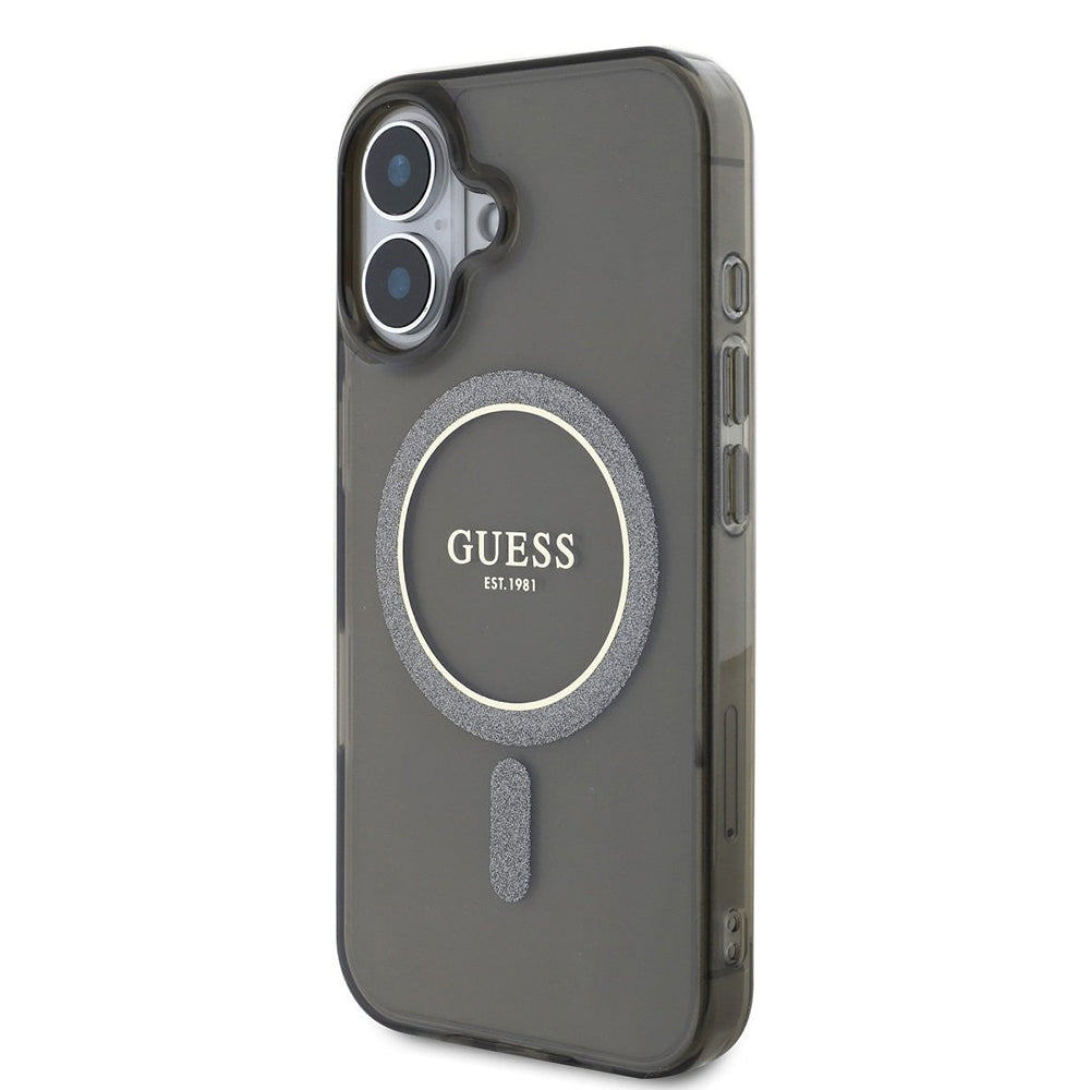 Θήκη MagSafe για Apple iPhone 16 Plus, Guess, IML Glitter Circle, Μαύρη
