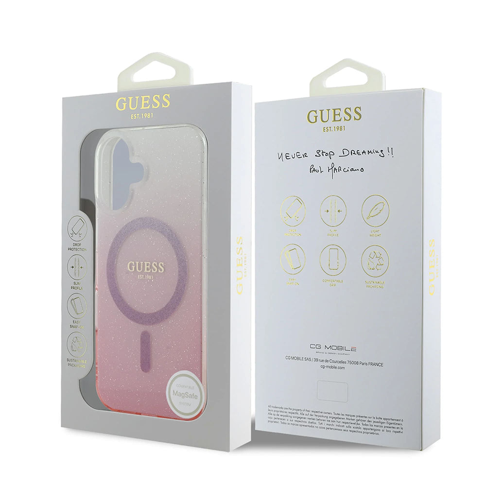 Θήκη MagSafe για Apple iPhone 16 Plus, Guess, IML Glitter Gradient, Ροζ