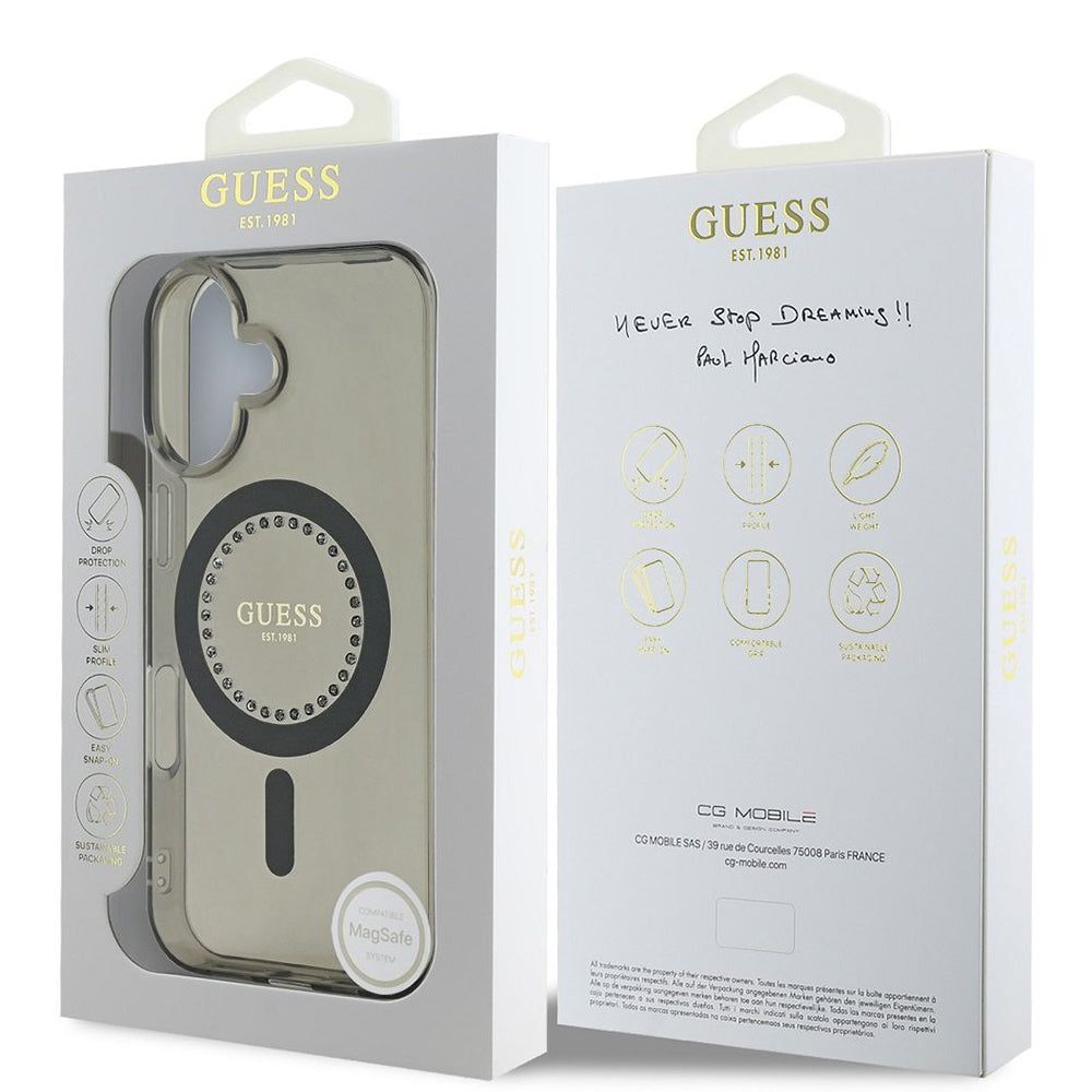 Θήκη MagSafe για Apple iPhone 16 Plus, Guess, IML Rhinestone, Μαύρη