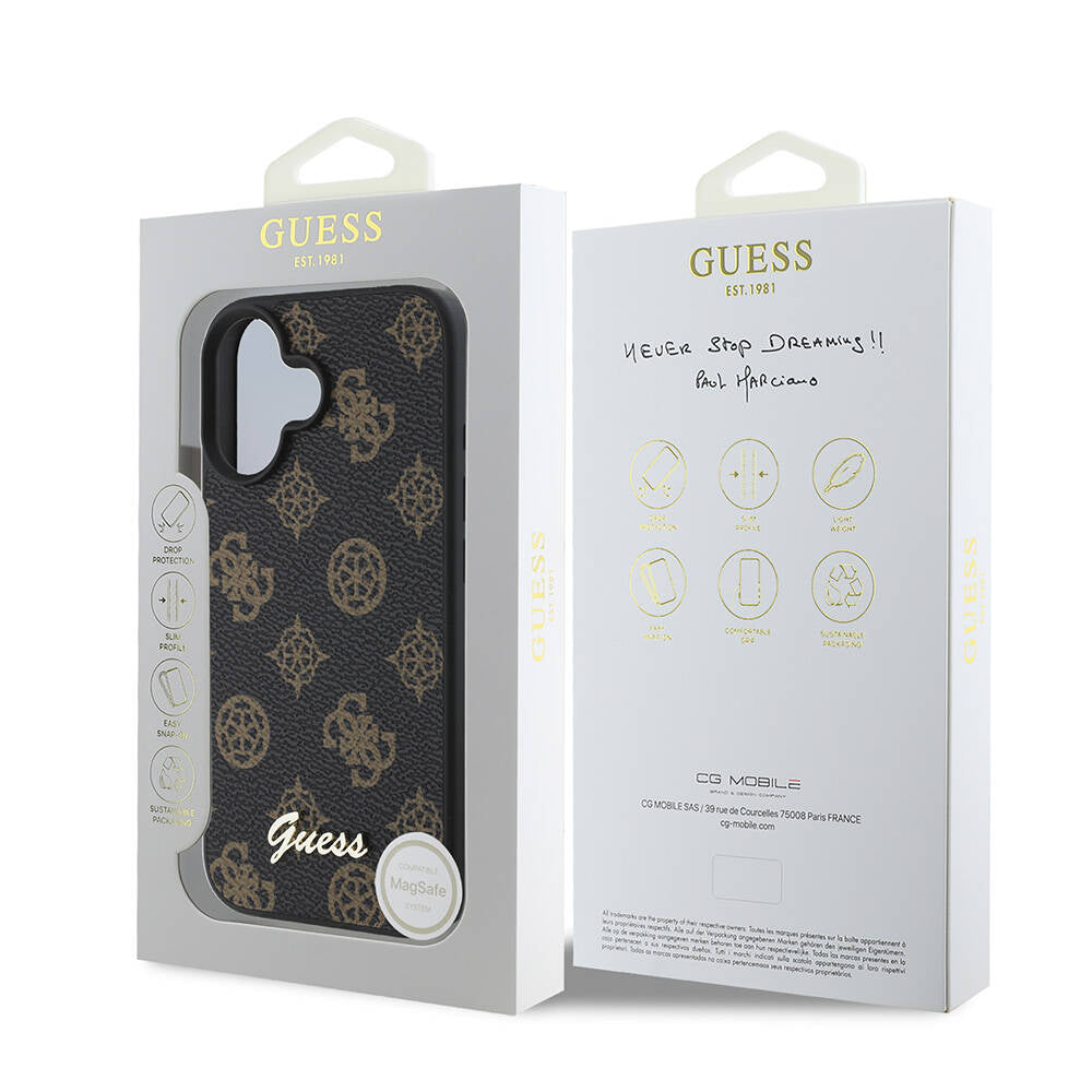 Θήκη MagSafe για Apple iPhone 16 Plus, Guess, Peony Script, Μαύρη