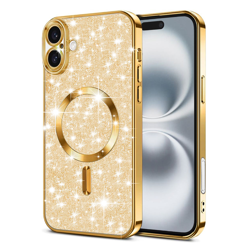 MagSafe Case for Apple iPhone 16 Plus, Techsuit, Luxury Glitter, Gold