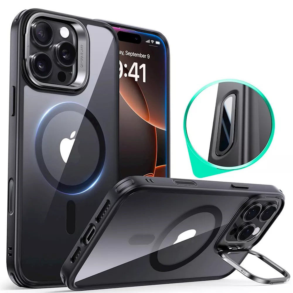 Θήκη MagSafe για Apple iPhone 16 Pro, ESR, Classic Hybrid Kickstand Slide, Διάφανη Μαύρη