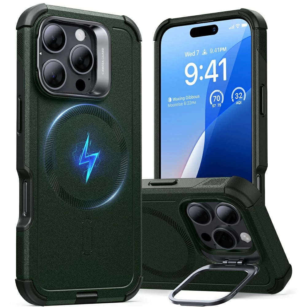 Θήκη MagSafe για Apple iPhone 16 Pro, ESR, Cyber Armor Kickstand, Πράσινη
