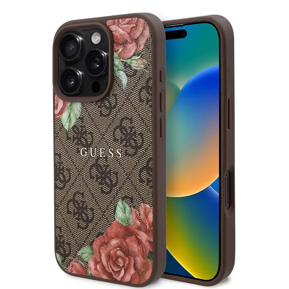 Θήκη MagSafe για Apple iPhone 16 Pro, Guess, 4G Flowers Print, Καφέ