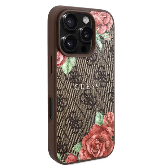 Θήκη MagSafe για Apple iPhone 16 Pro, Guess, 4G Flowers Print, Καφέ