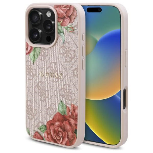 Θήκη MagSafe για Apple iPhone 16 Pro, Guess, 4G Flowers Print, Ροζ