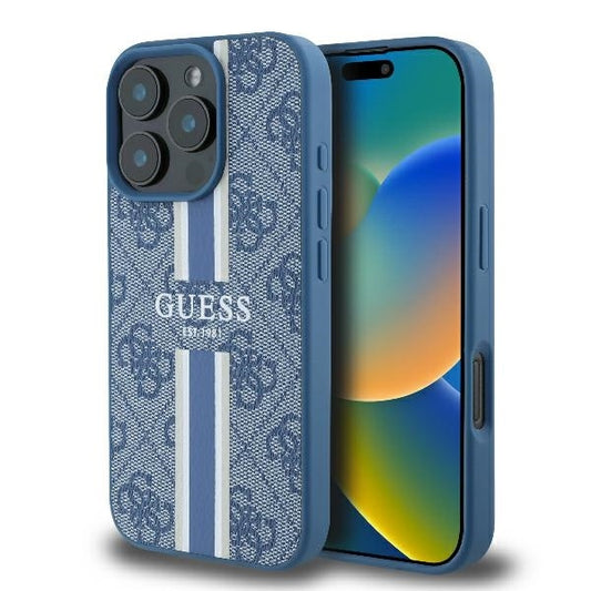 Θήκη MagSafe για Apple iPhone 16 Pro, Guess, 4G Printed Stripes, Μπλε