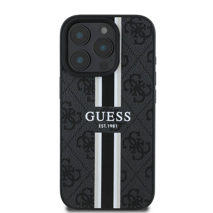 Θήκη MagSafe για Apple iPhone 16 Pro, Guess, 4G Printed Stripes, Μαύρη