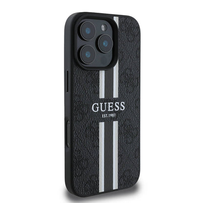 Θήκη MagSafe για Apple iPhone 16 Pro, Guess, 4G Printed Stripes, Μαύρη