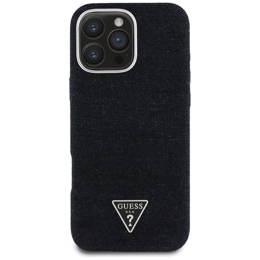 Θήκη MagSafe για Apple iPhone 16 Pro, Guess, Denim Triangle Logo, Μαύρη