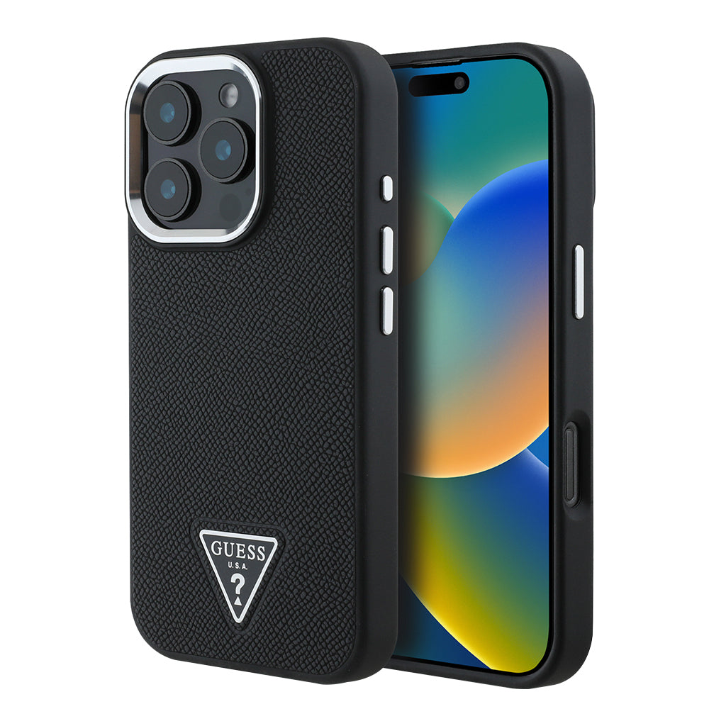 Θήκη MagSafe για Apple iPhone 16 Pro, Guess, Grained Triangle Logo, Μαύρη