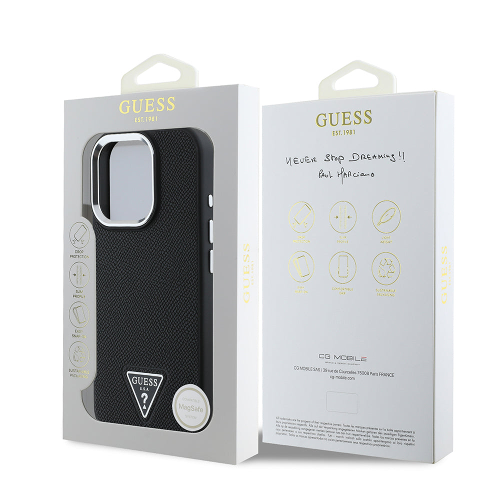 Θήκη MagSafe για Apple iPhone 16 Pro, Guess, Grained Triangle Logo, Μαύρη