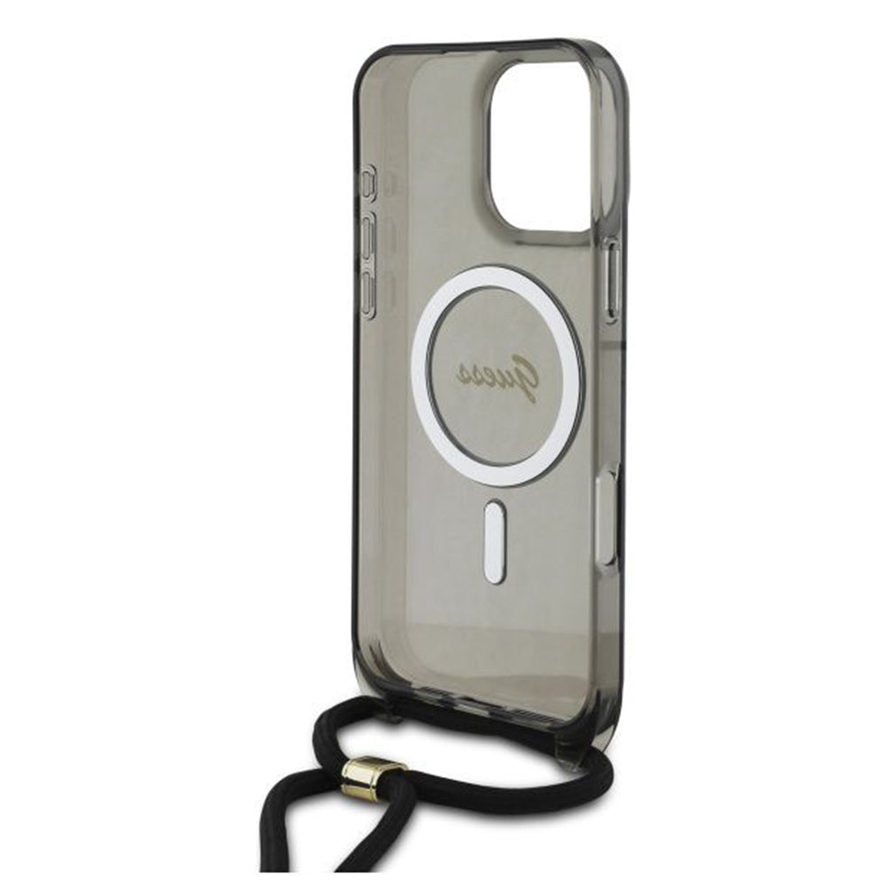 Θήκη MagSafe για Apple iPhone 16 Pro, Guess, IML Crossbody Cord Script, Μαύρη