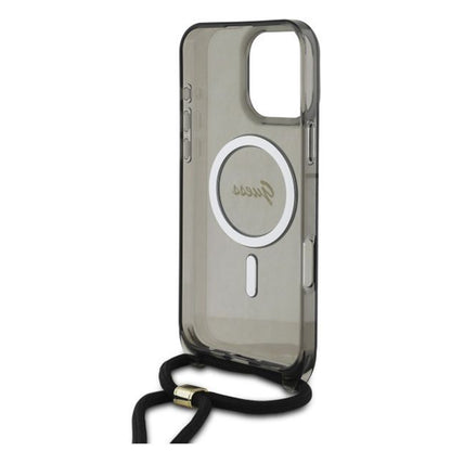Θήκη MagSafe για Apple iPhone 16 Pro, Guess, IML Crossbody Cord Script, Μαύρη
