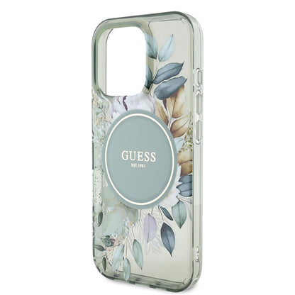 Θήκη MagSafe για Apple iPhone 16 Pro, Guess, IML Flower & Tonal Circle, Πράσινο