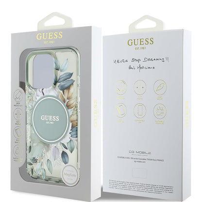 Θήκη MagSafe για Apple iPhone 16 Pro, Guess, IML Flower & Tonal Circle, Πράσινο