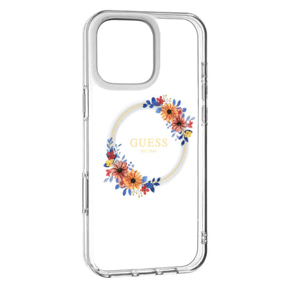 Θήκη MagSafe για Apple iPhone 16 Pro, Guess, IML Flowers Wreath, Διάφανη