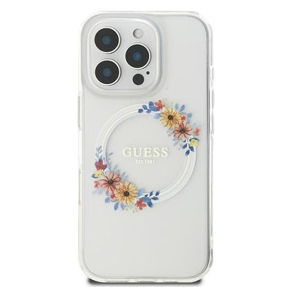 Θήκη MagSafe για Apple iPhone 16 Pro, Guess, IML Flowers Wreath, Διάφανη