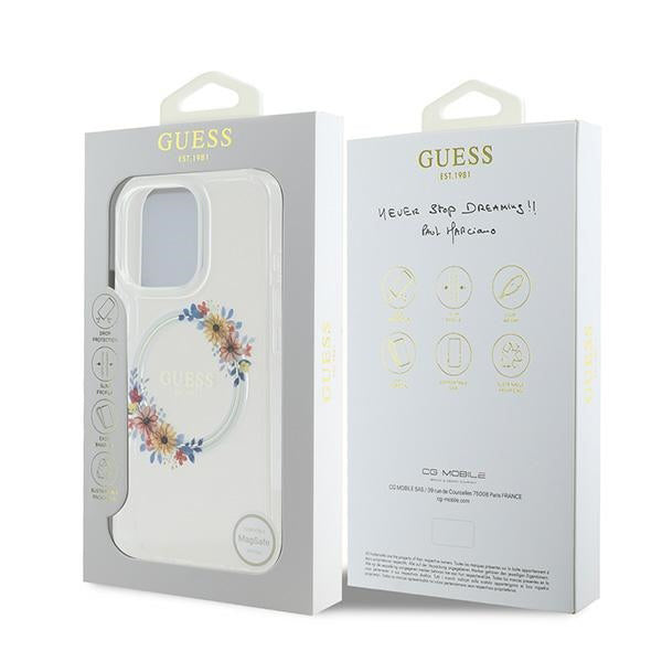 Θήκη MagSafe για Apple iPhone 16 Pro, Guess, IML Flowers Wreath, Διάφανη