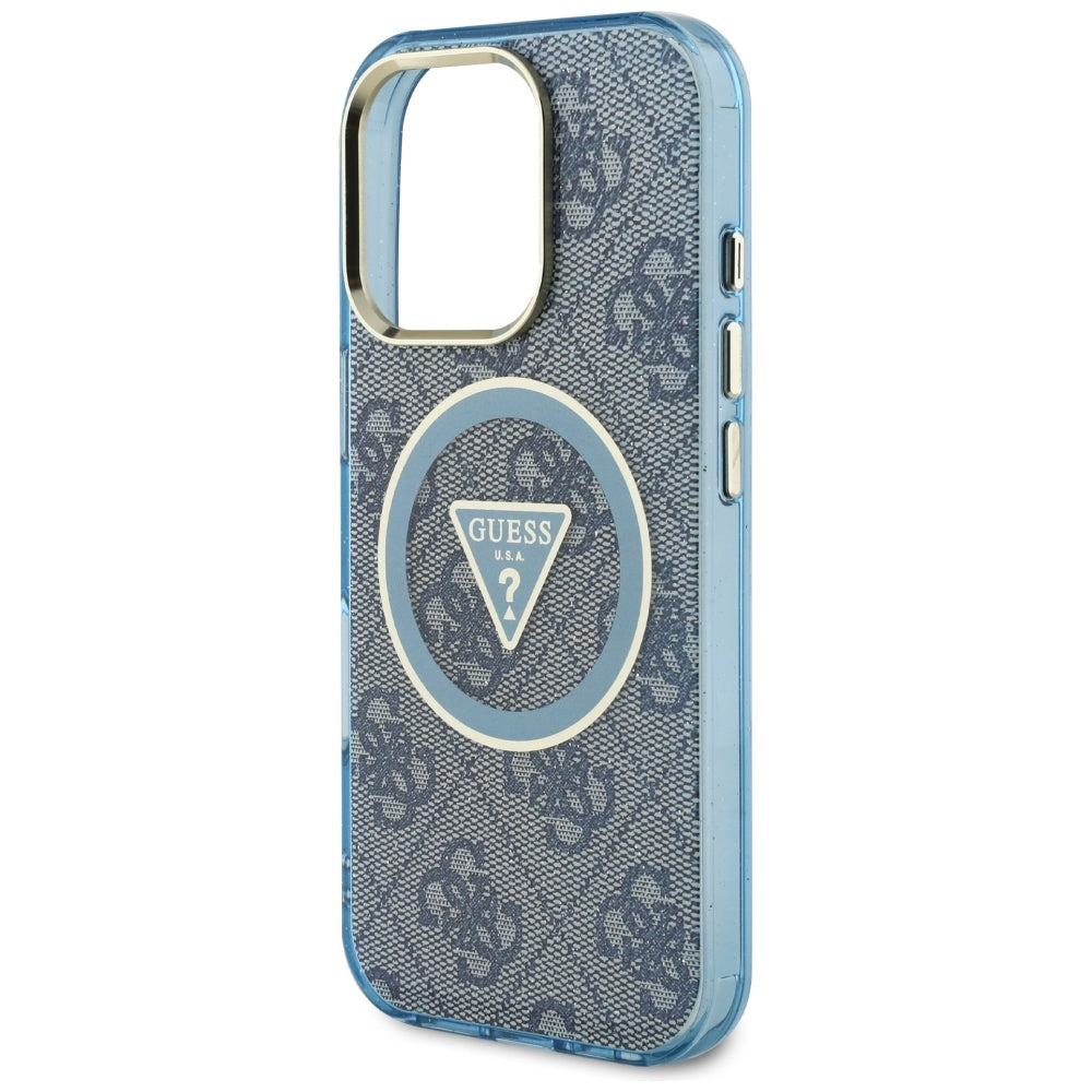 MagSafe Case for Apple iPhone 16 Pro, Guess, IML Glitter 4G Circle Triangle, Blue