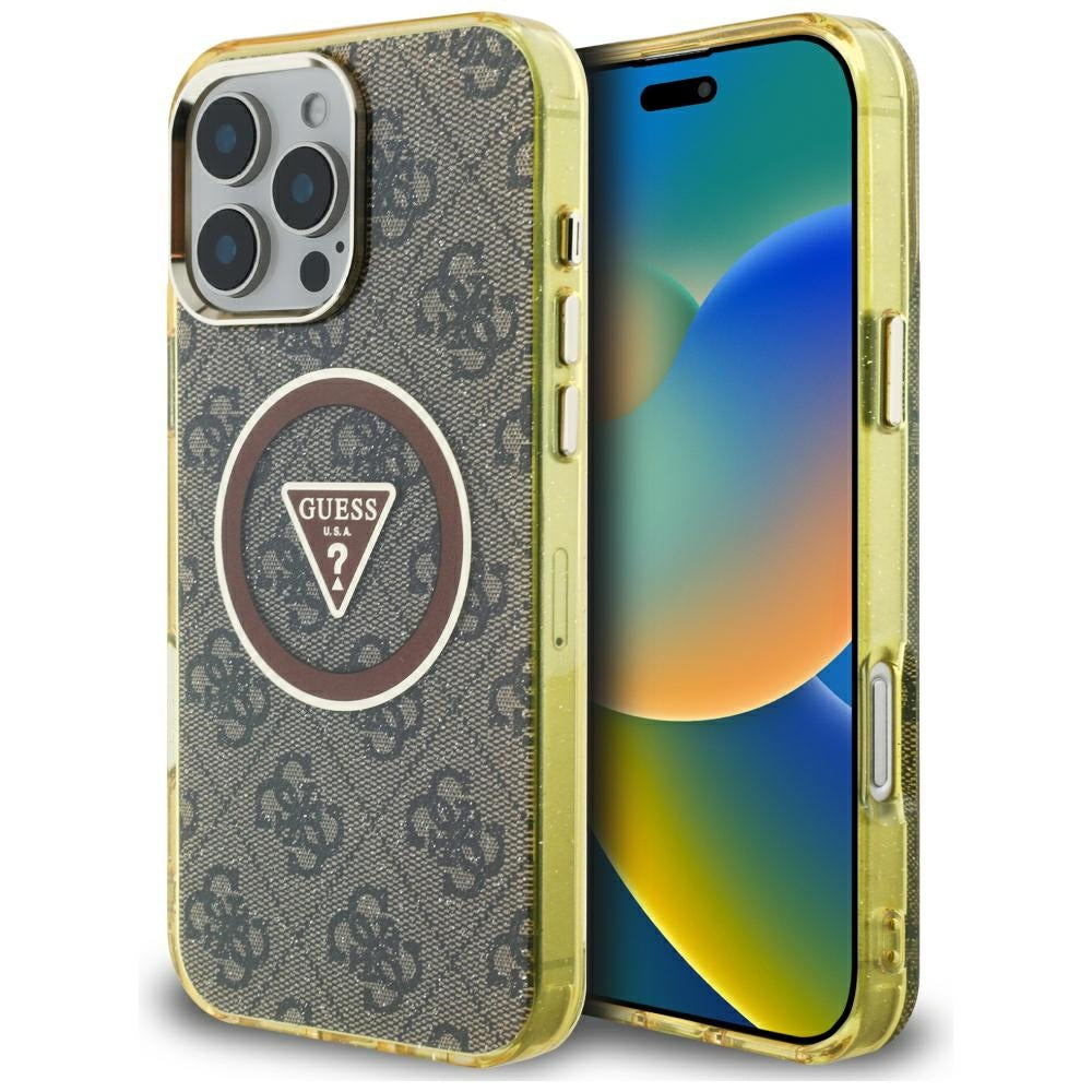 Θήκη MagSafe για Apple iPhone 16 Pro, Guess, IML Glitter 4G Circle Triangle, Καφέ