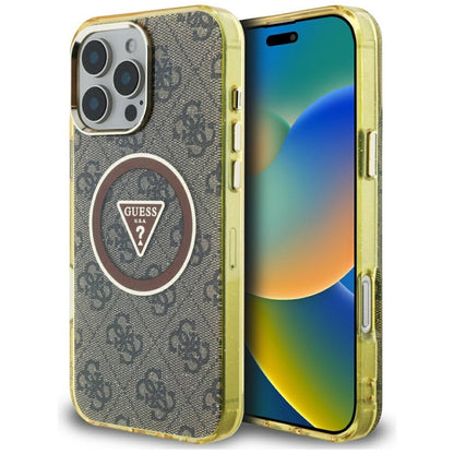 Θήκη MagSafe για Apple iPhone 16 Pro, Guess, IML Glitter 4G Circle Triangle, Καφέ