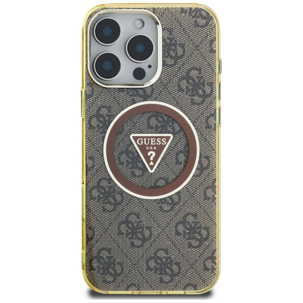 Θήκη MagSafe για Apple iPhone 16 Pro, Guess, IML Glitter 4G Circle Triangle, Καφέ