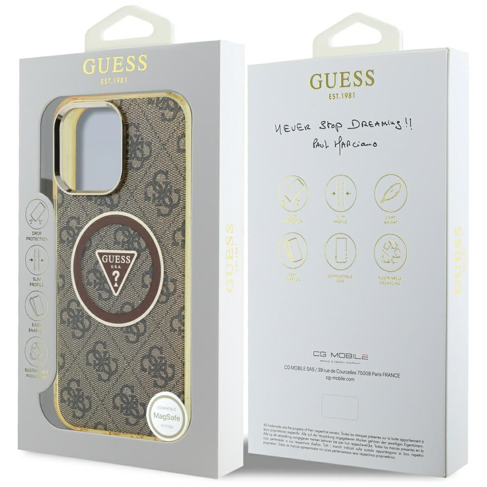 Θήκη MagSafe για Apple iPhone 16 Pro, Guess, IML Glitter 4G Circle Triangle, Καφέ