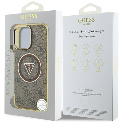 Θήκη MagSafe για Apple iPhone 16 Pro, Guess, IML Glitter 4G Circle Triangle, Καφέ