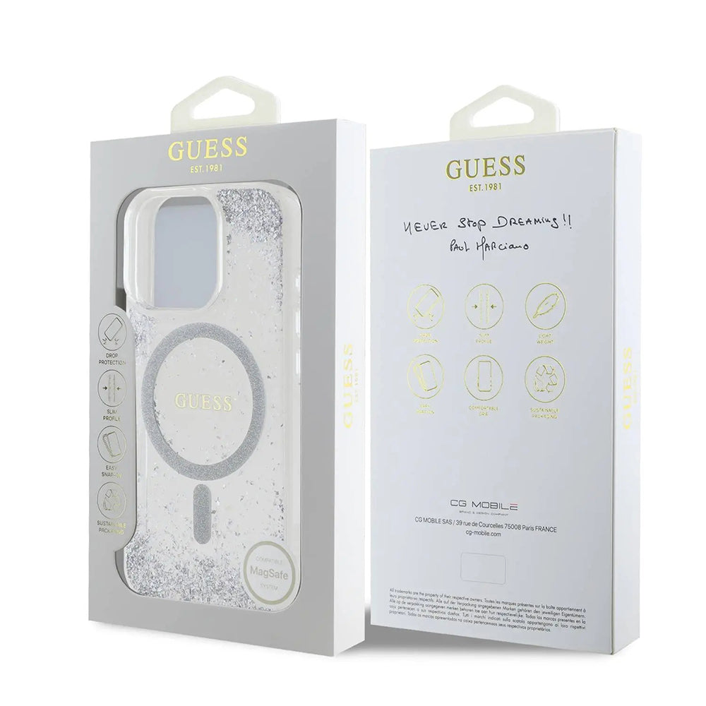 Θήκη MagSafe για Apple iPhone 16 Pro, Guess, IML Glitter Gradient, Ασημί
