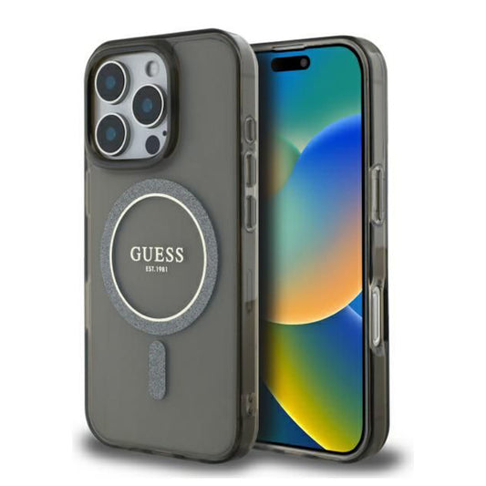 Θήκη MagSafe για Apple iPhone 16 Pro, Guess, IML Glitter Ring, Μαύρη