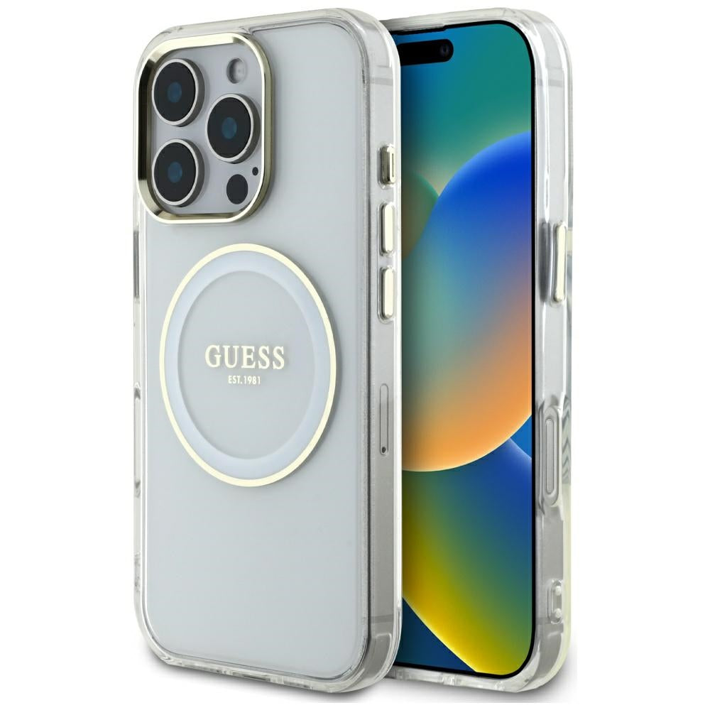 Θήκη MagSafe για Apple iPhone 16 Pro, Guess, IML Metal Colored Circle, Λευκή